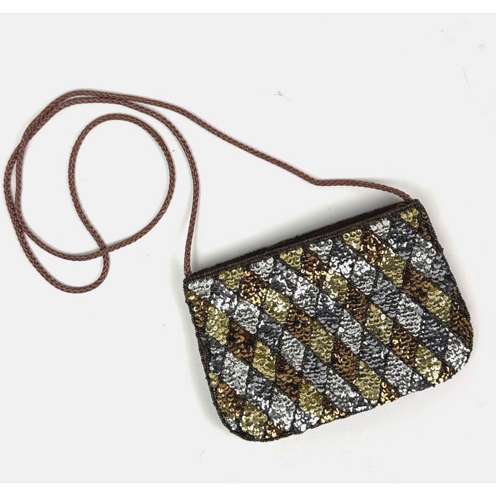 Valenti Franco Purse Sequined Harlequin Vtg Gold Silver Bronze Blingy Y2K Era